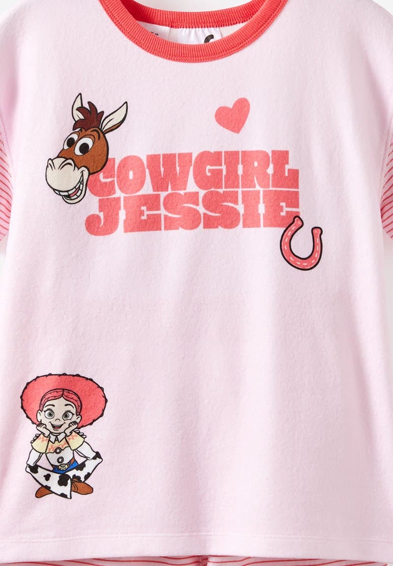Snoozesoft Short Sleeve Pj Set License Lcn Dis Tea Party Pink/Cowgirl Jessie, view 2