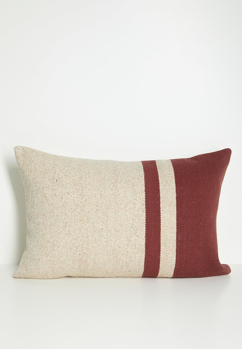 Woven Wool Cotton Blend Block Cushion Cover Rust