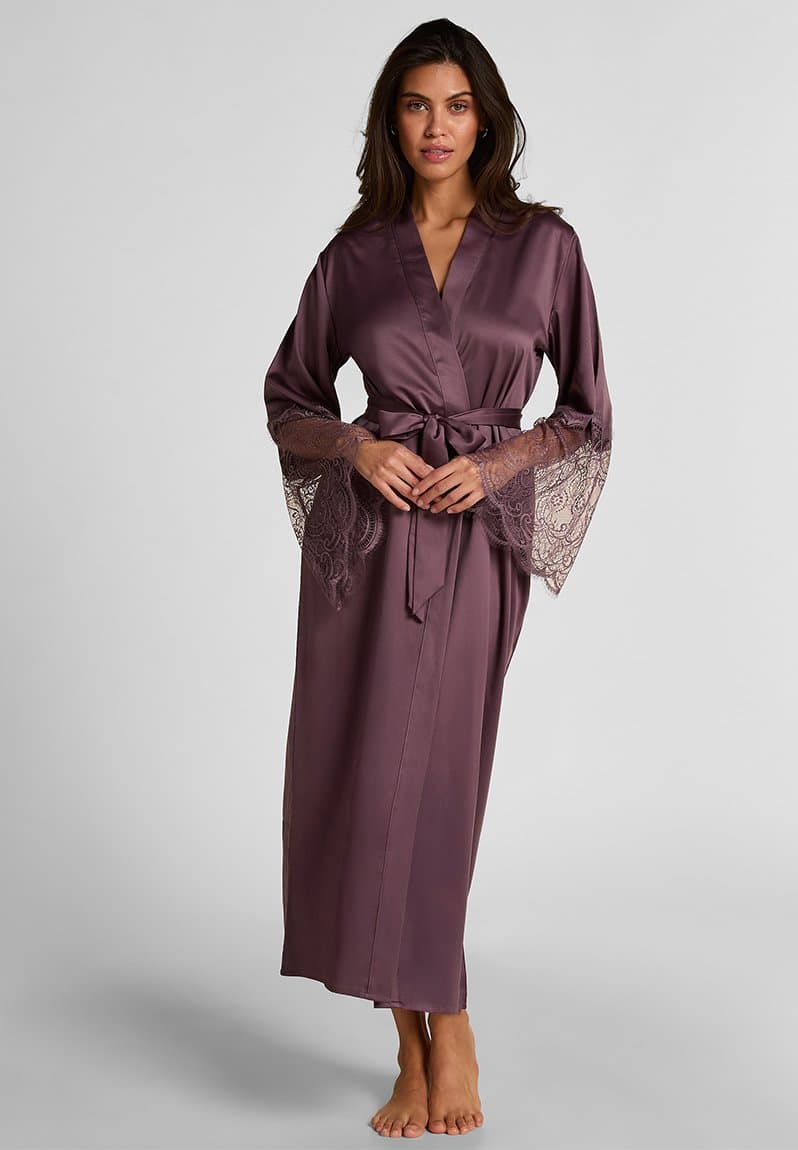Kimono long satin lace robe ephemera