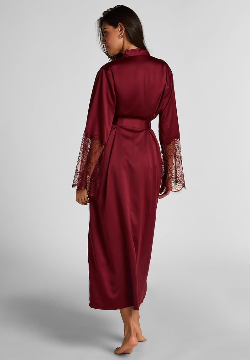 Kimono long satin lace robe cabernet, view 2