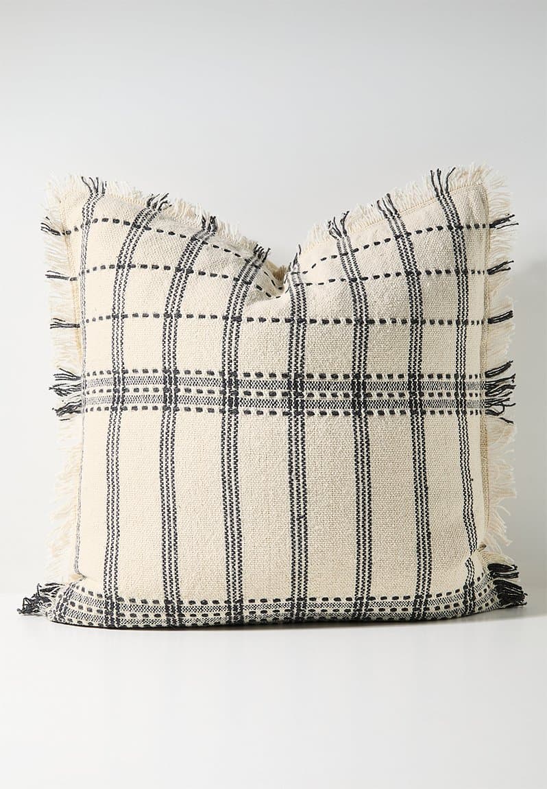 Woven Check Cushion Cover Charcoal & Neutral