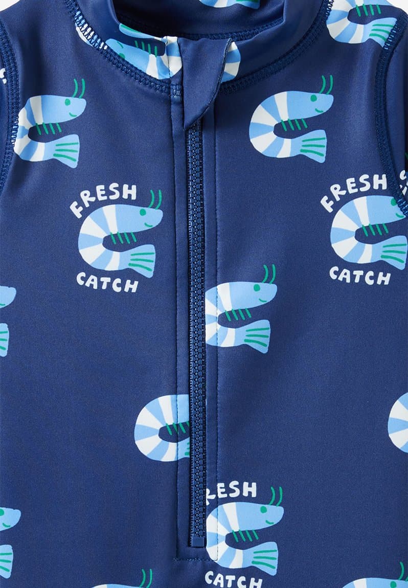 Baby Long Sleeve All In One Swimsuit Denim Navy/Fresh Catch, view 2