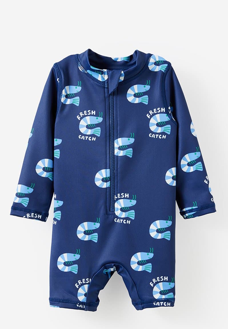 Baby Long Sleeve All In One Swimsuit Denim Navy/Fresh Catch