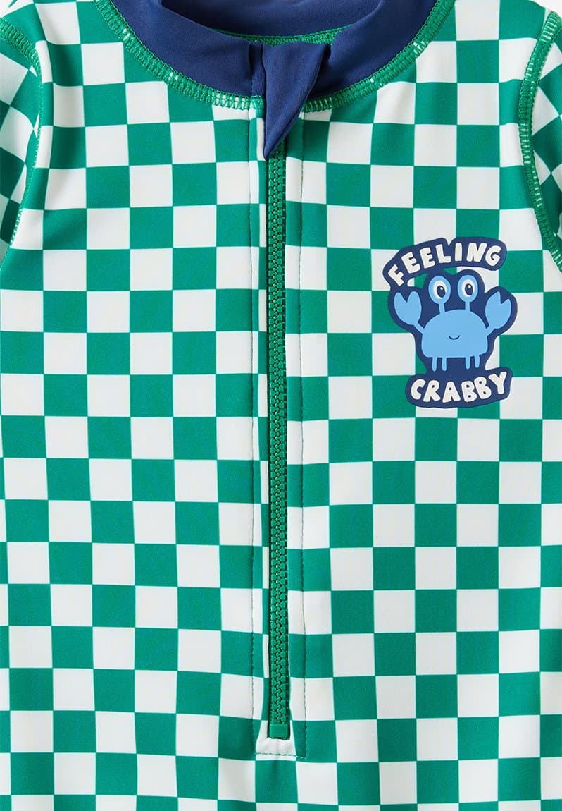 Baby Long Sleeve All In One Swimsuit English Ivy/Checkerboard Feeling Crabby, view 2