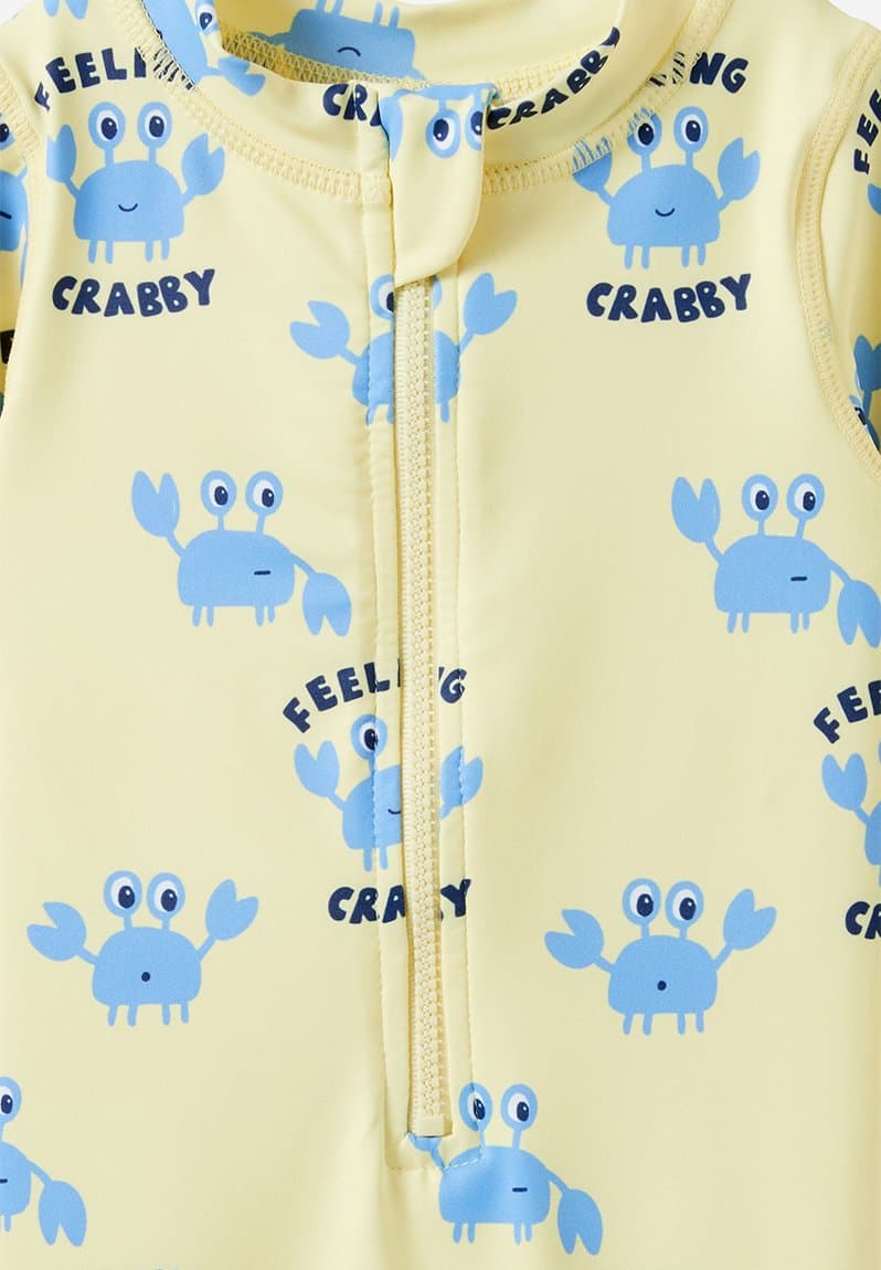 Baby Long Sleeve All In One Swimsuit Lemon Squash/Feeling Crabby, view 2
