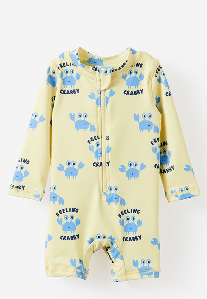 Baby Long Sleeve All In One Swimsuit Lemon Squash/Feeling Crabby