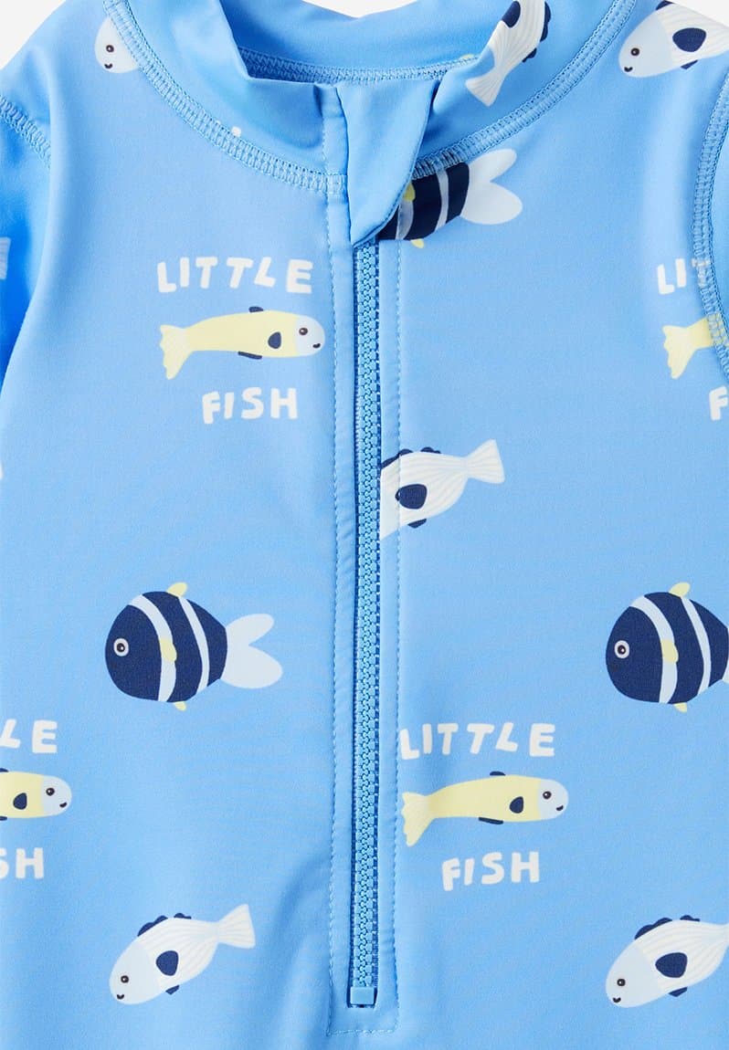 Baby Long Sleeve All In One Swimsuit Blue Bonet/Little Fish, view 2