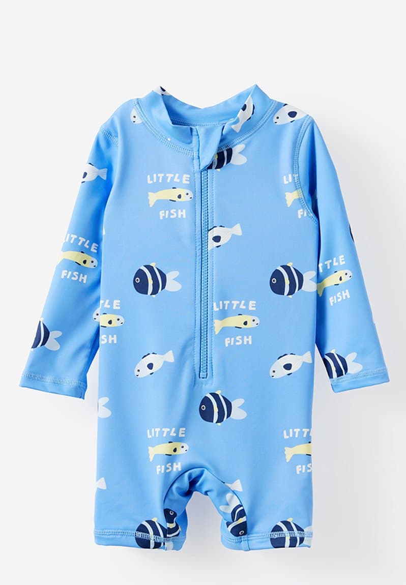 Baby Long Sleeve All In One Swimsuit Blue Bonet/Little Fish