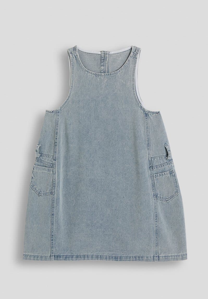 Patch pocket denim dress washed denim