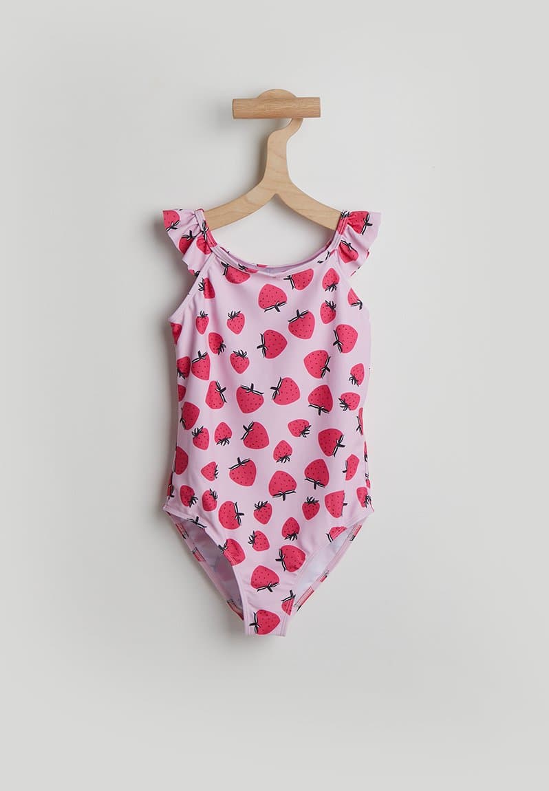 One piece swimsuit pink & strawberry aop