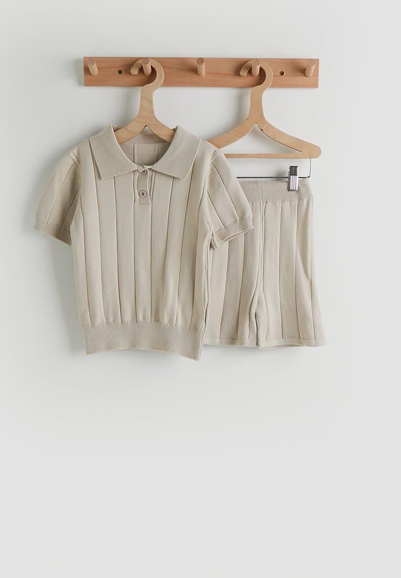 Knit polo shirt and shorts
