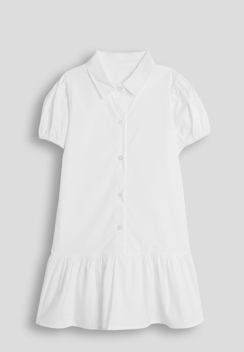 Shirt dress with frilled hem
