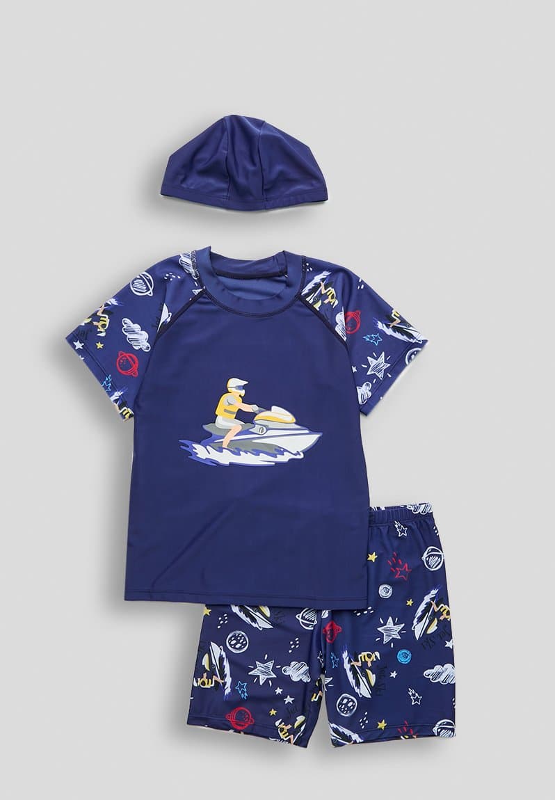 Rash vest and board shorts navy/aop