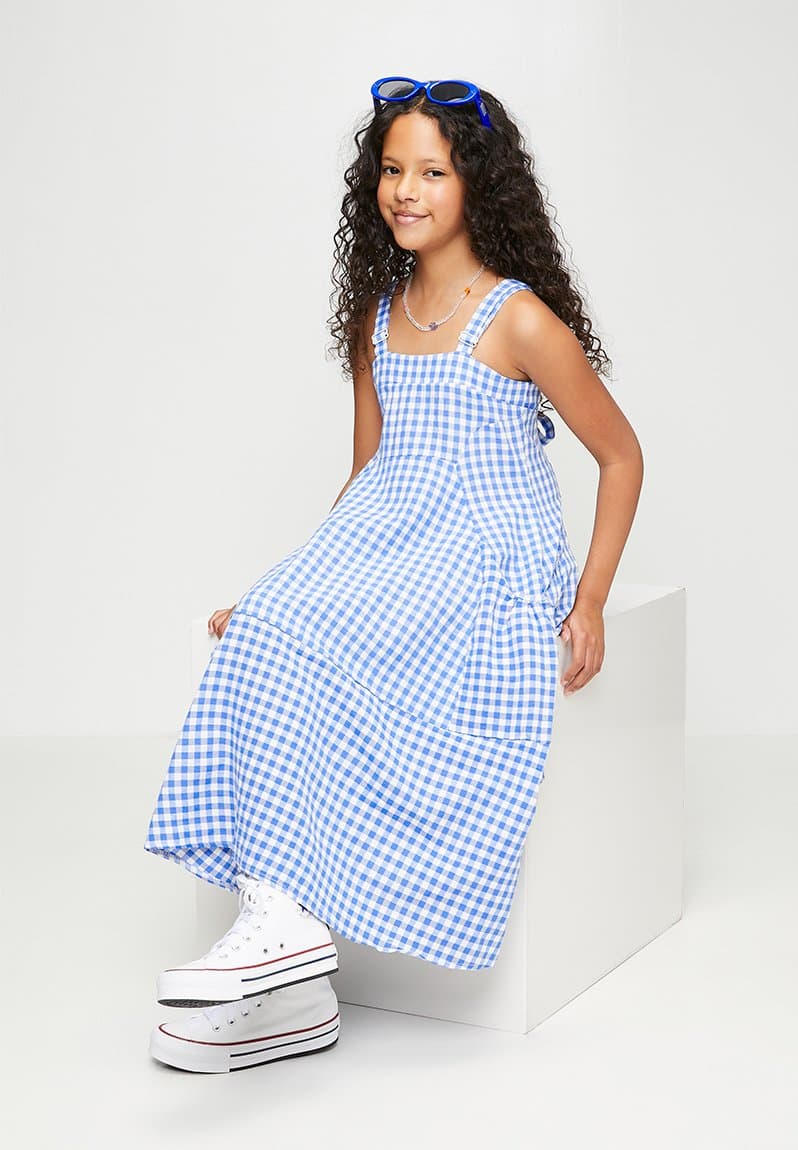 Maxi summer dress blue gingham