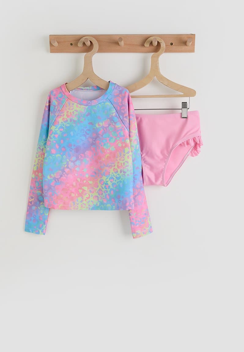 Rash vest and bikini bottoms leopard print/pink