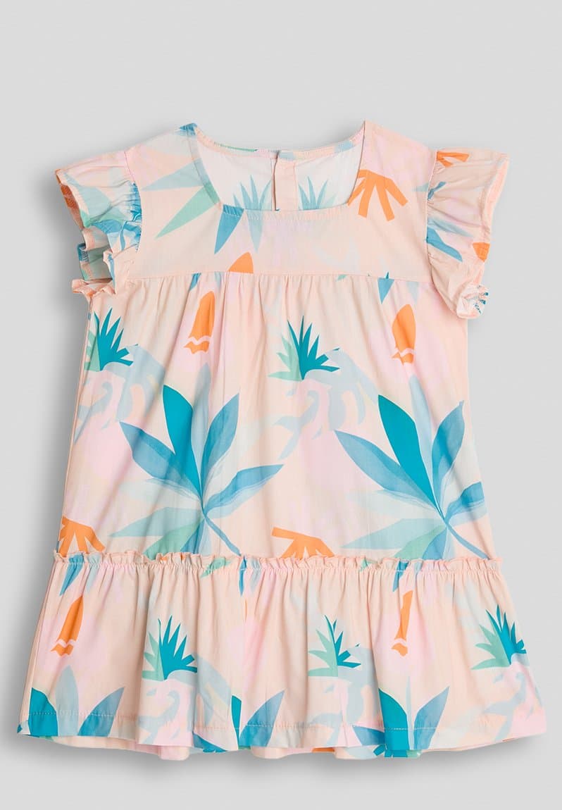 Square neck dress peach/daisy aop