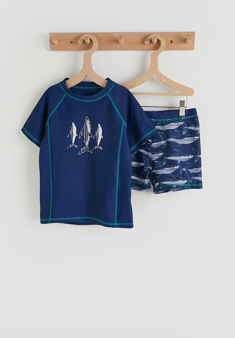 Rash vest and board shorts light navy/aop