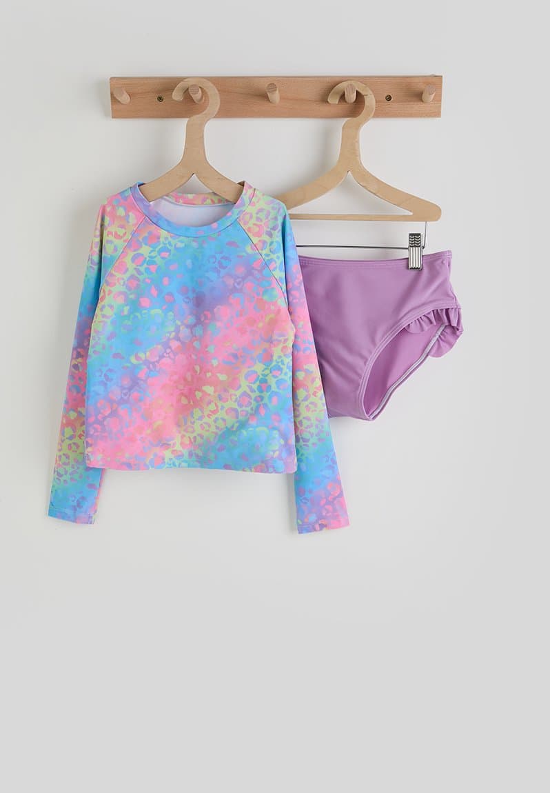 Rash vest and bikini bottoms leopard print/light