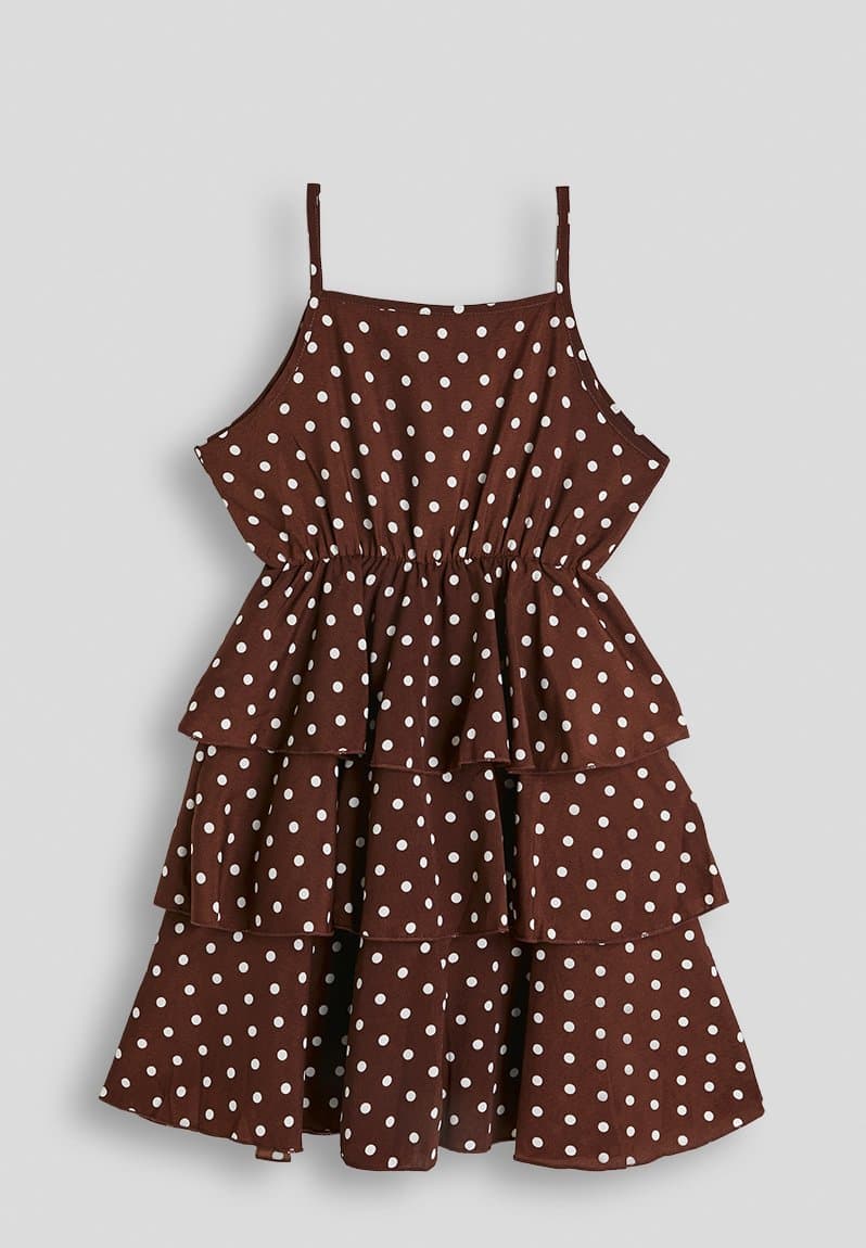 Tiered polka dot dress chocolate