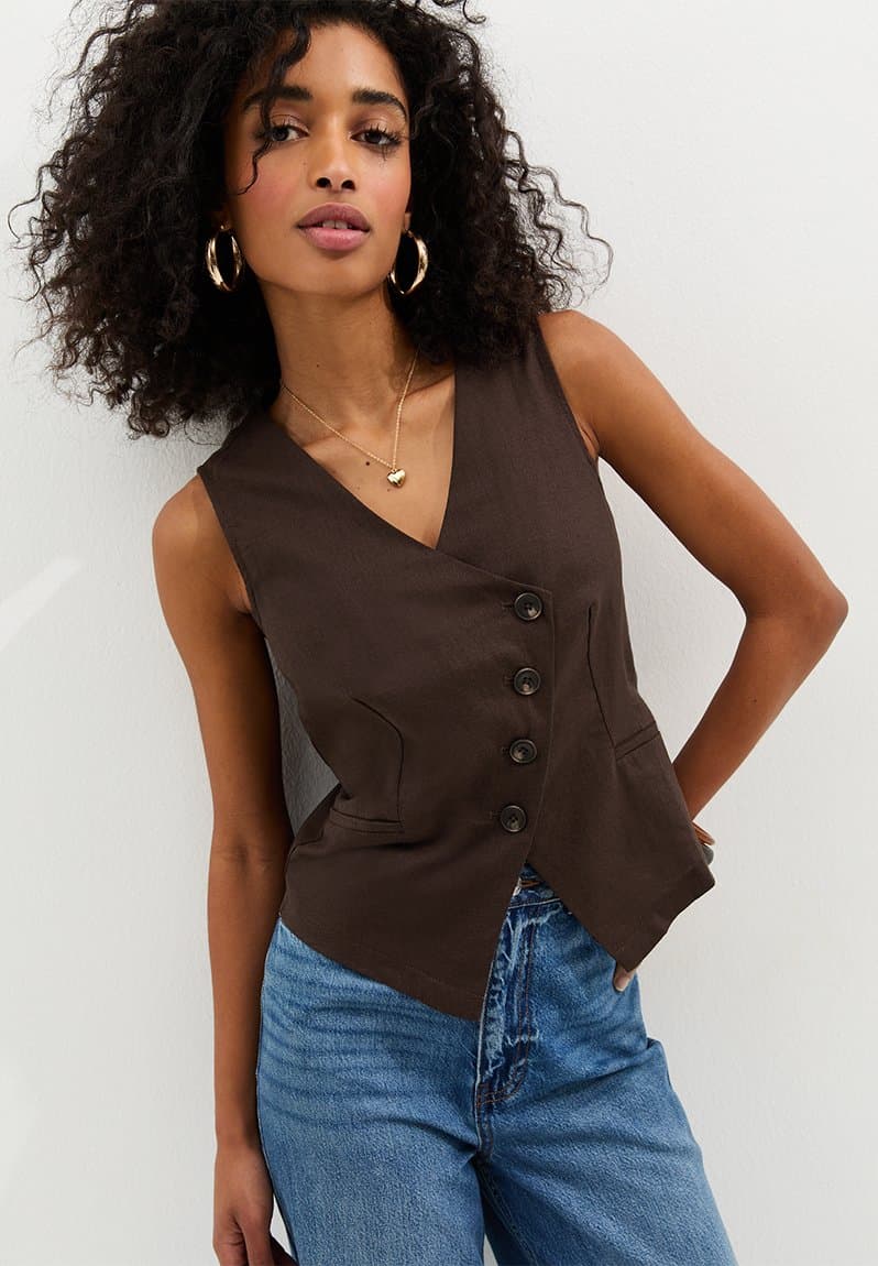 K lila linen asym waistcoat