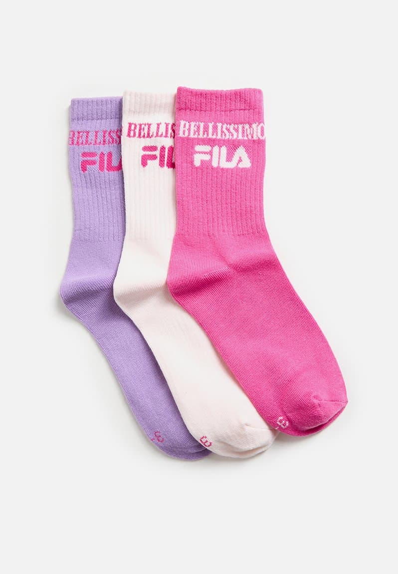 Bellissimo three quarter sock 3pk diaphanous lilac/pink marshmallow/wild orchid