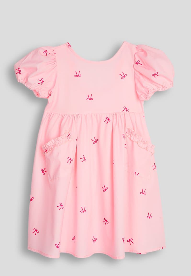Bow printed puff sleeved skater dress