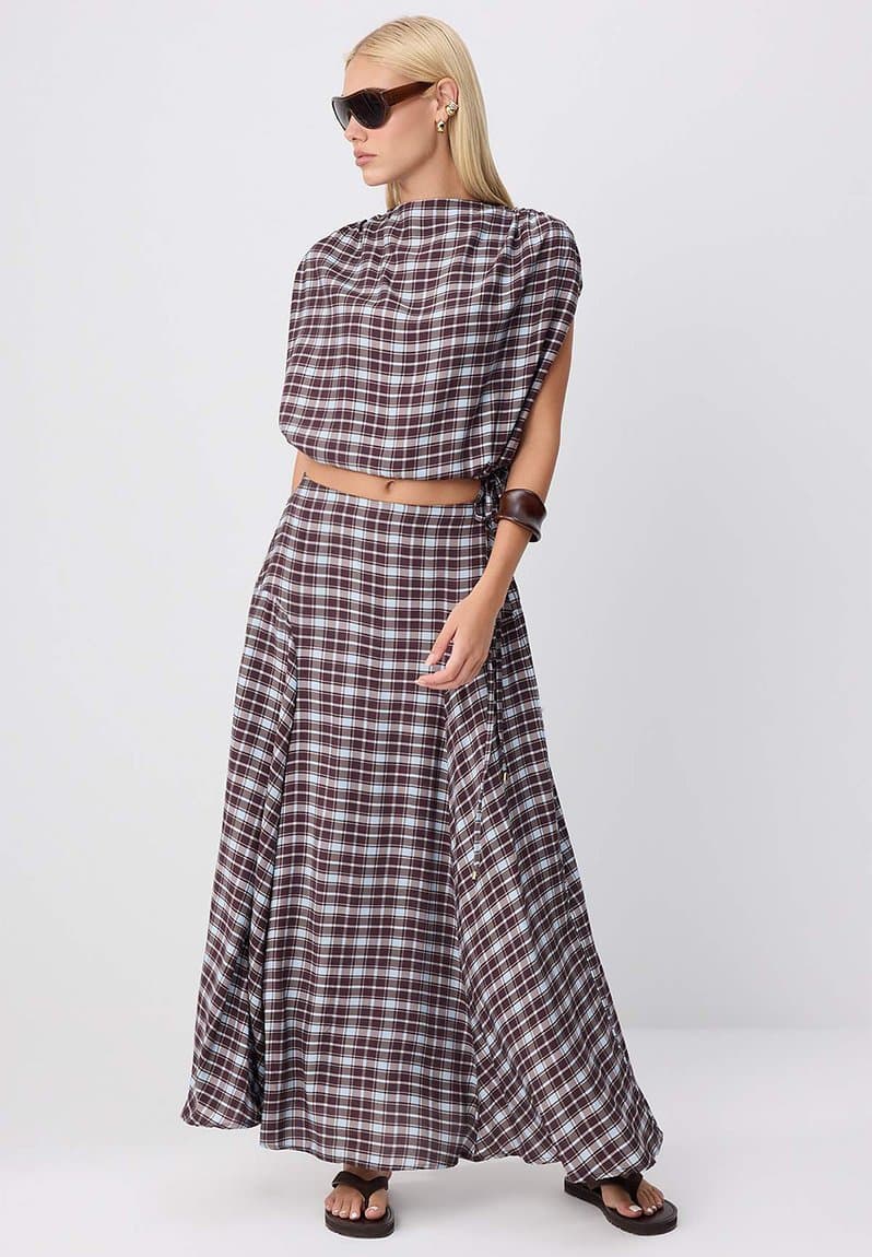 Plaid Blouse and Skirt Set Multicolour