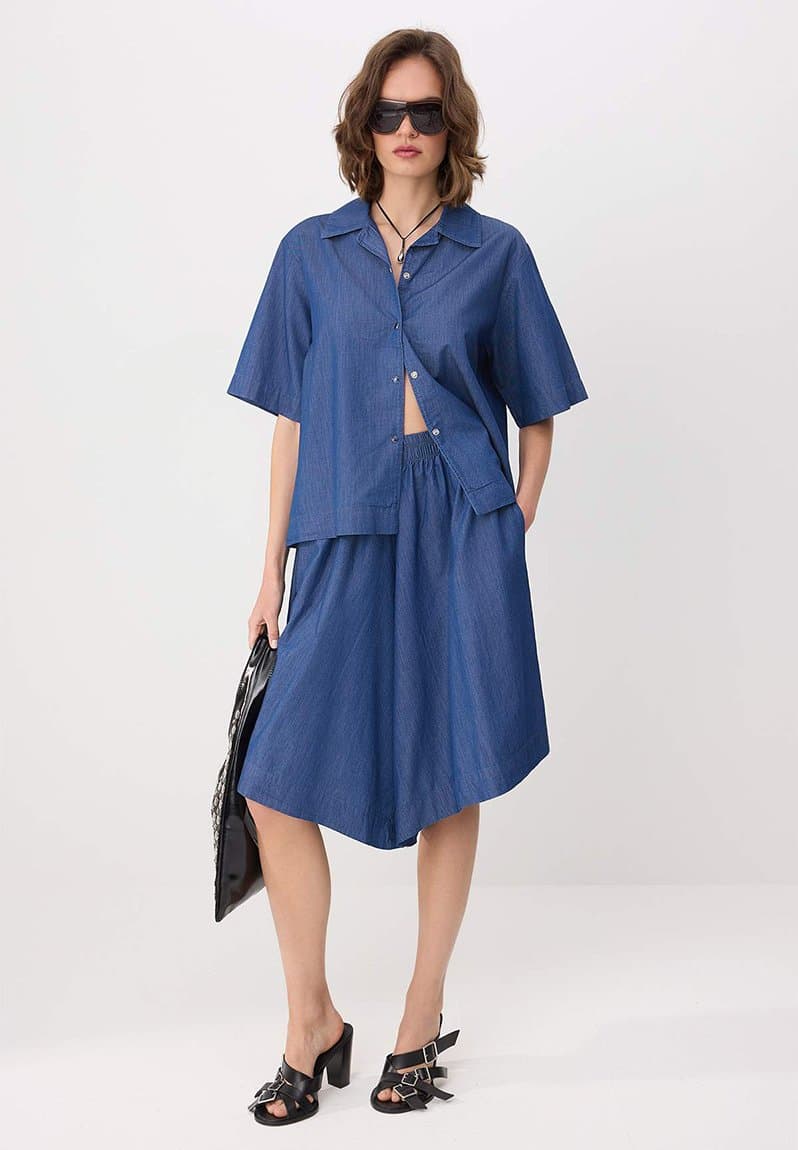 Drapey Shirt and Bermuda Denim Shorts Set