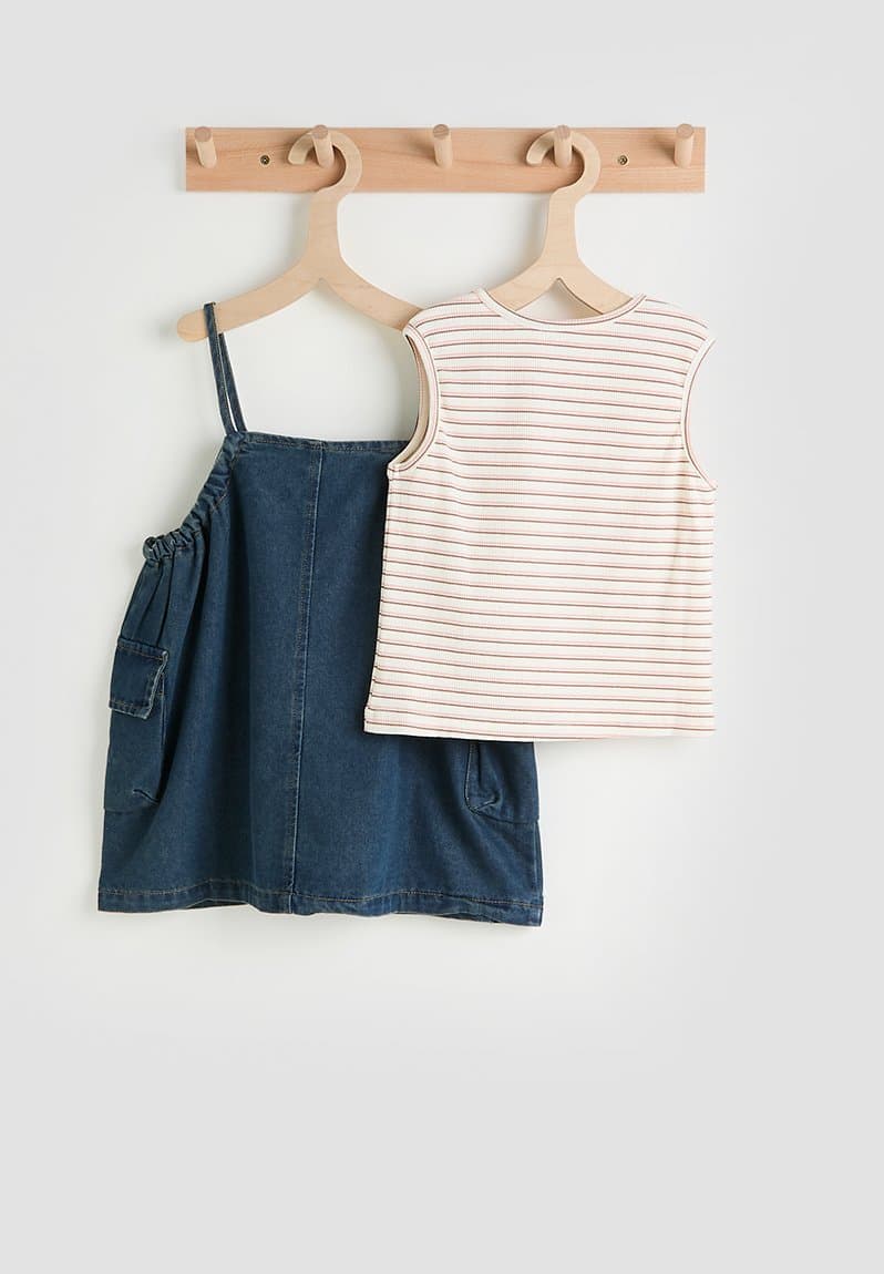 Striped tank top with denim cami dress