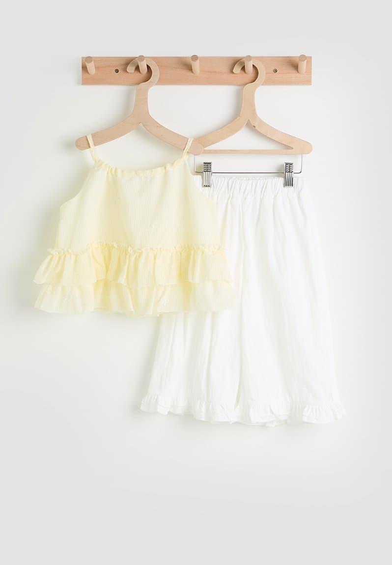 Ruffled hem cami top & wide leg pants