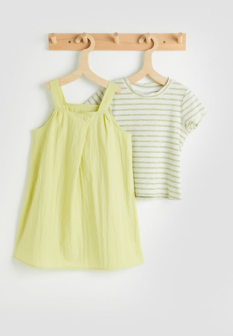 Pinafore dress with striped tee green/green stripes