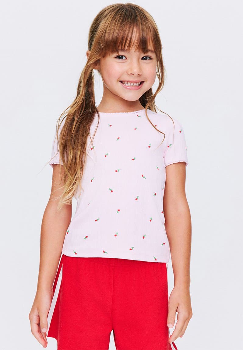 Fitted Short Sleeve Essential Tee Tea Party Pink/Rose Ditsy