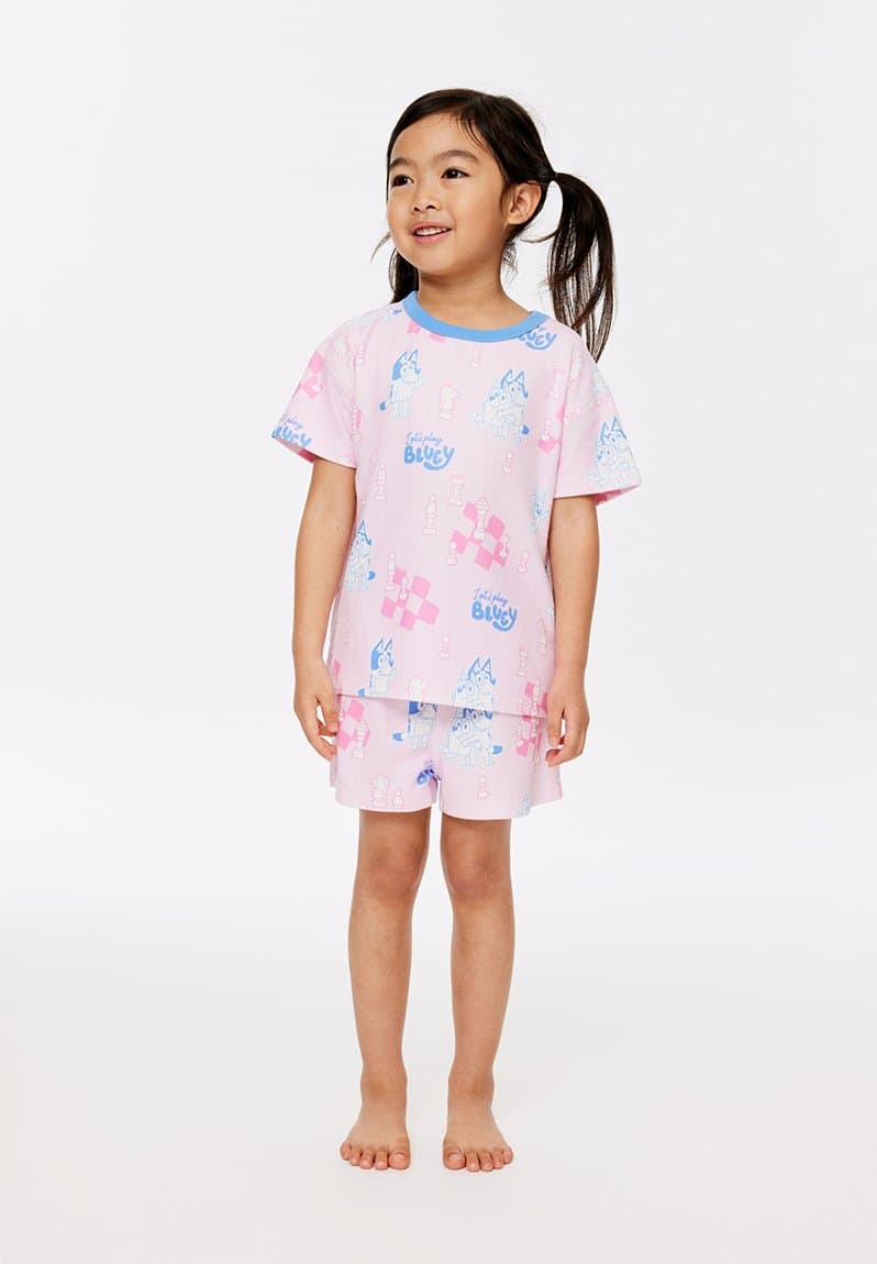 Snoozesoft Short Sleeve Pj Set License Lcn Blu Ballet Pink/Bluey Chess