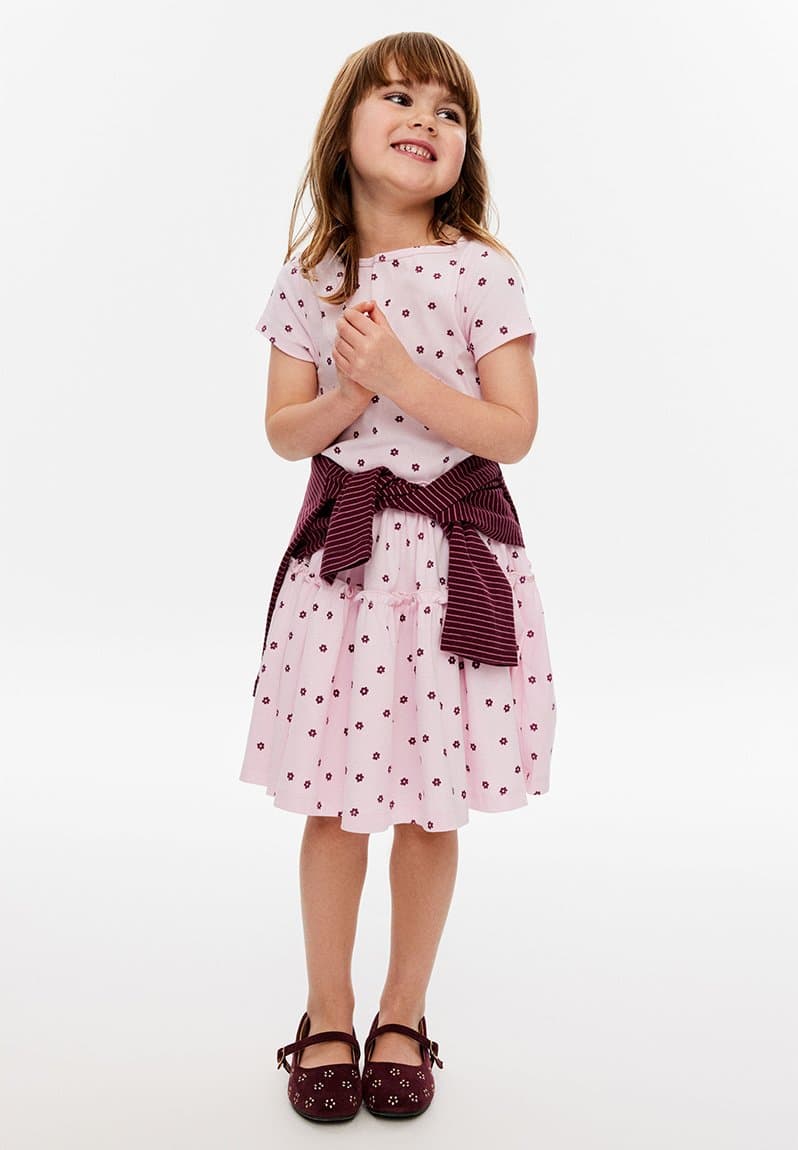 Boat Neck Short Sleeve Dress Ballet Pink/Floral
