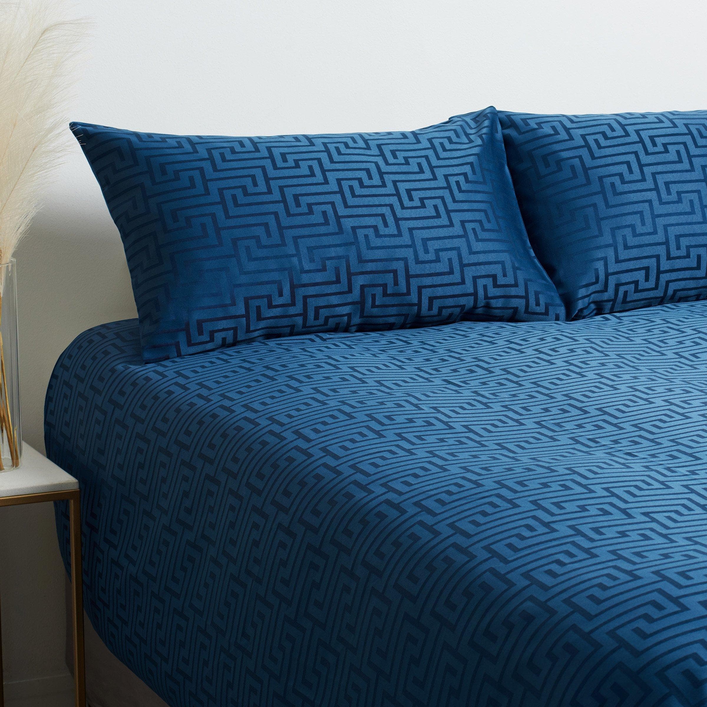 Microfibre Deco Navy Jacquard Duvet Cover Set, view 2