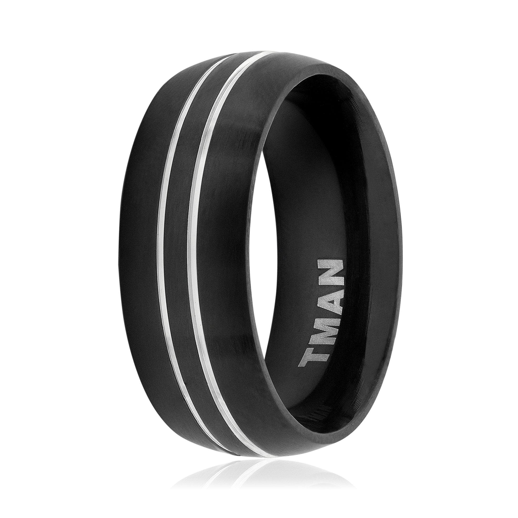 Black And Steel Ribbed Ring