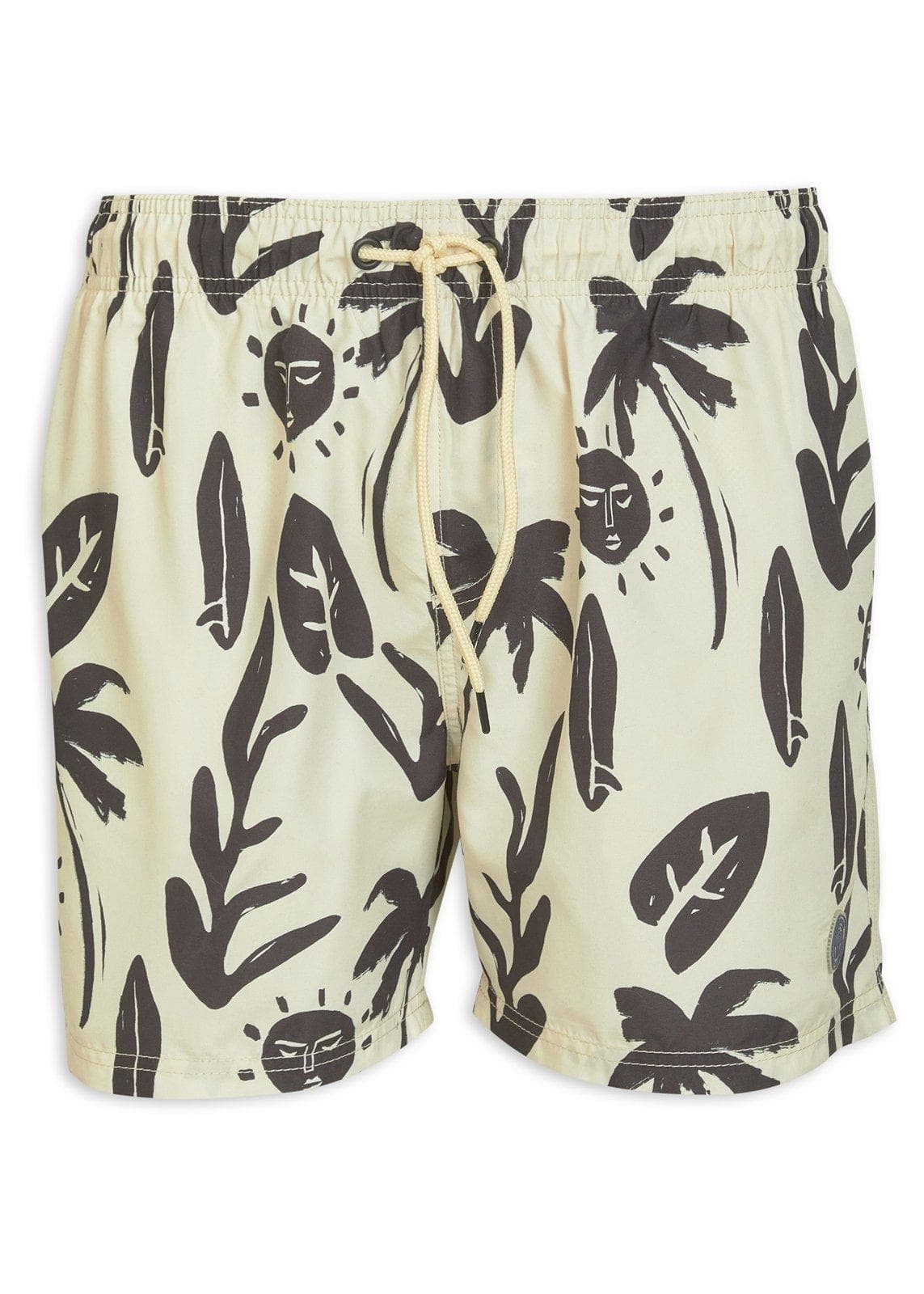Beige and Black Printed Swim Shorts