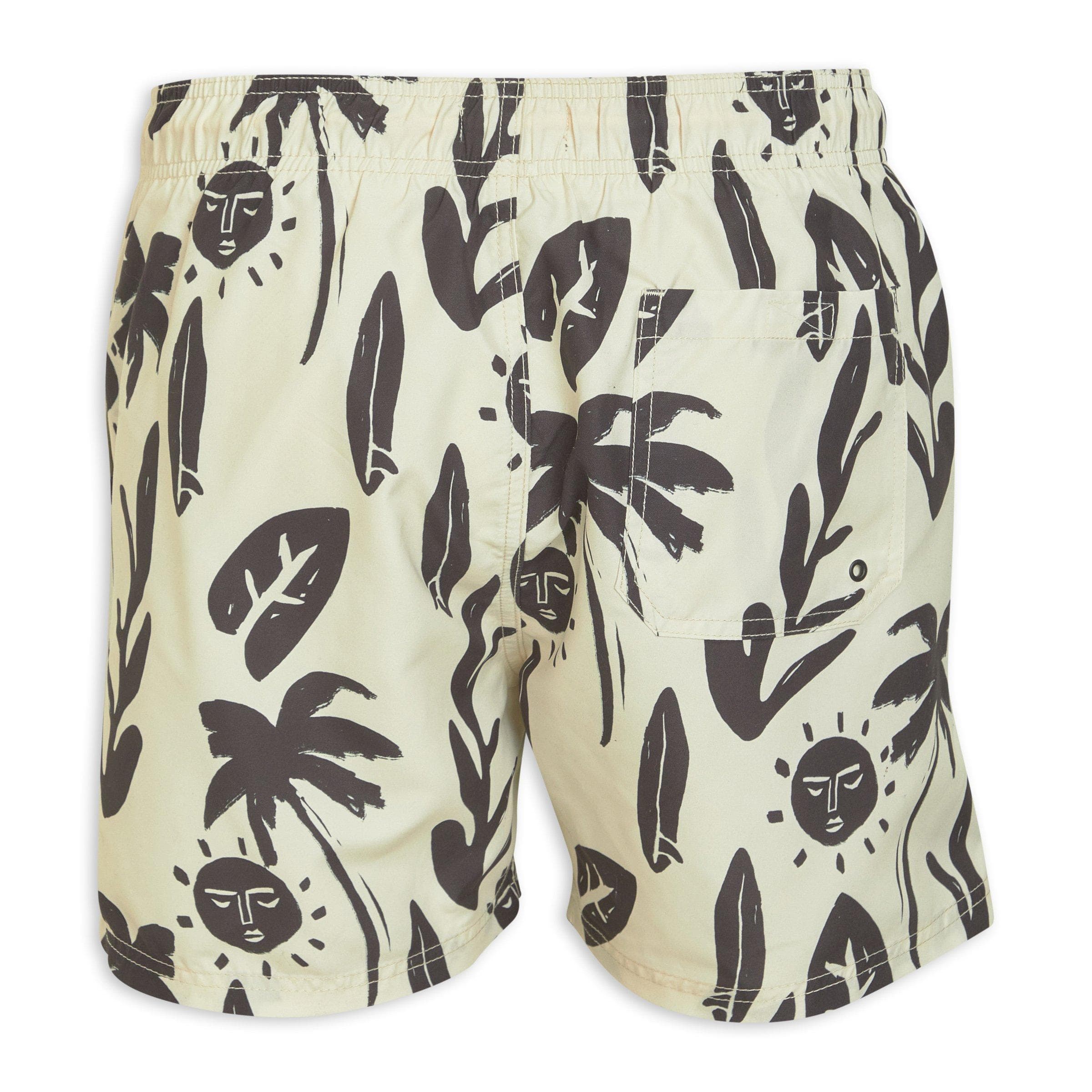 Beige and Black Printed Swim Shorts, view 2