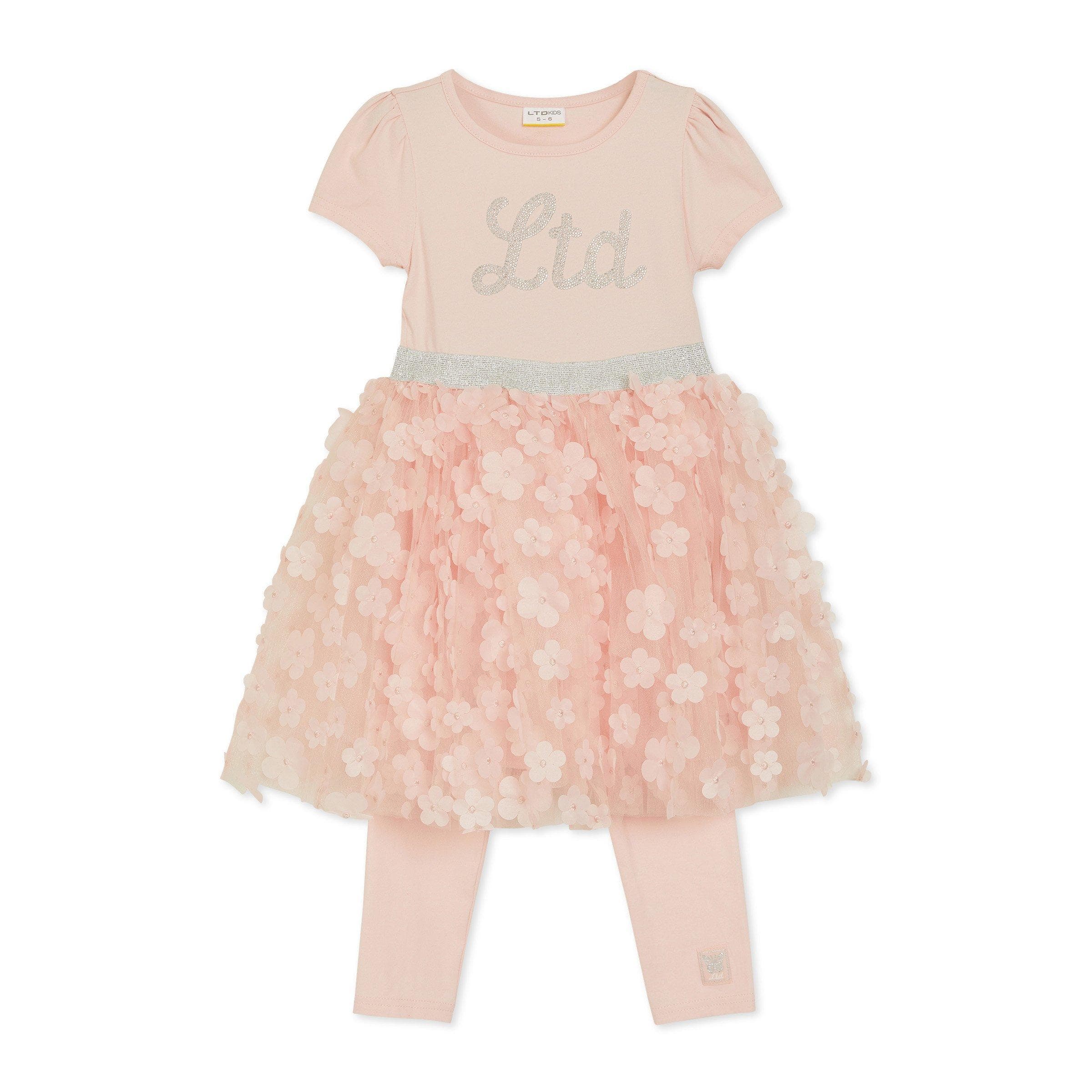 Kid Girls Pink Dress and Leggings Set, view 2