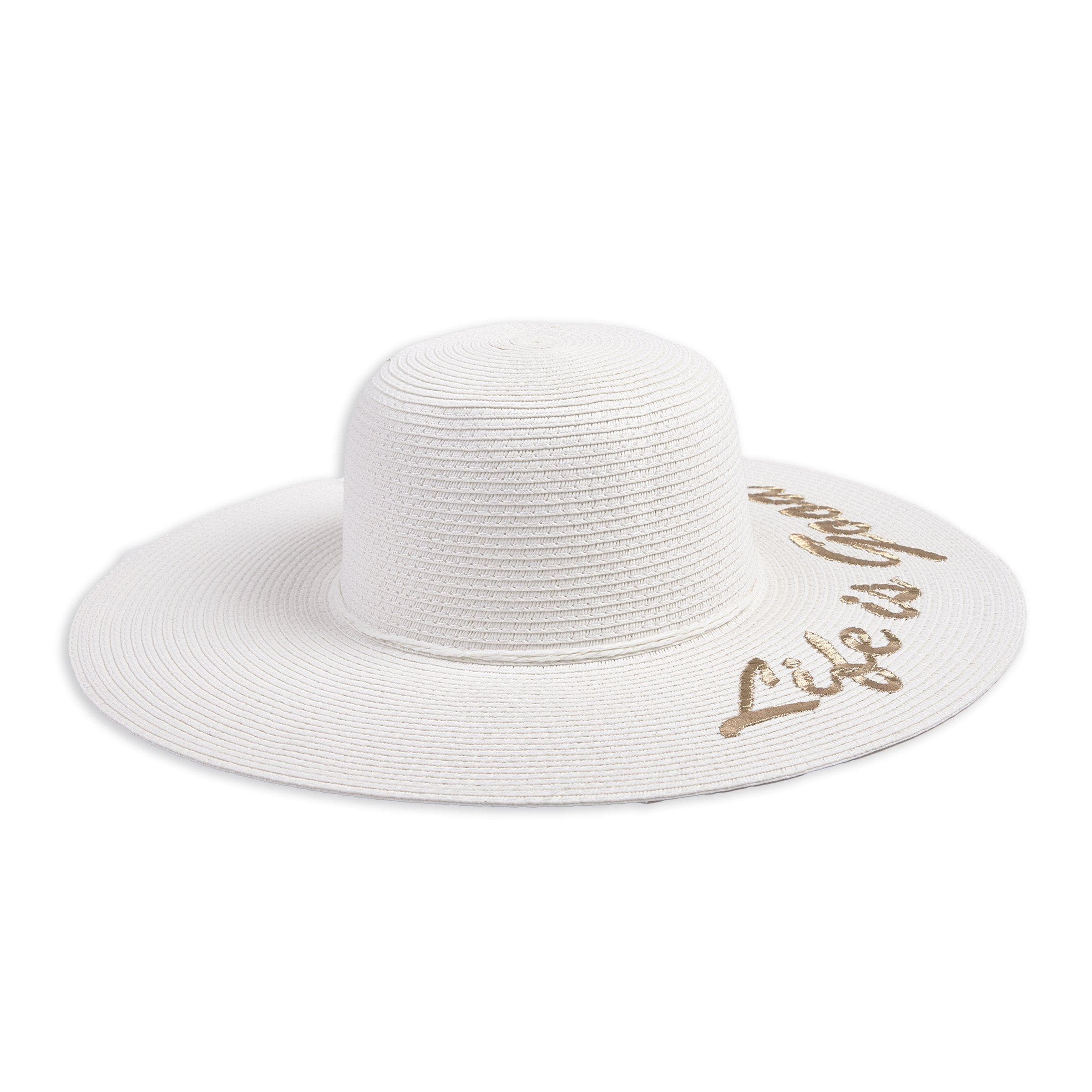 White Slogan Floppy Sun Hat