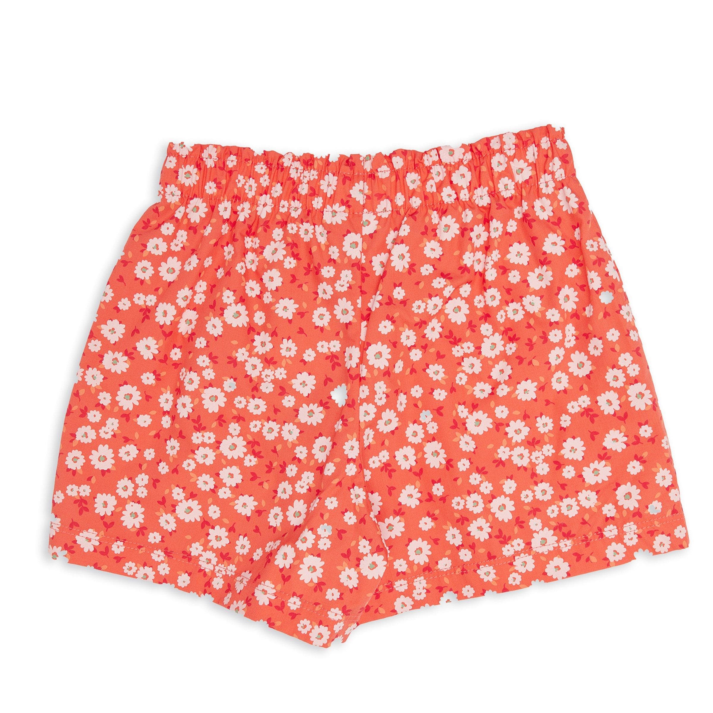 Kid Girls Orange Floral Shorts, view 2