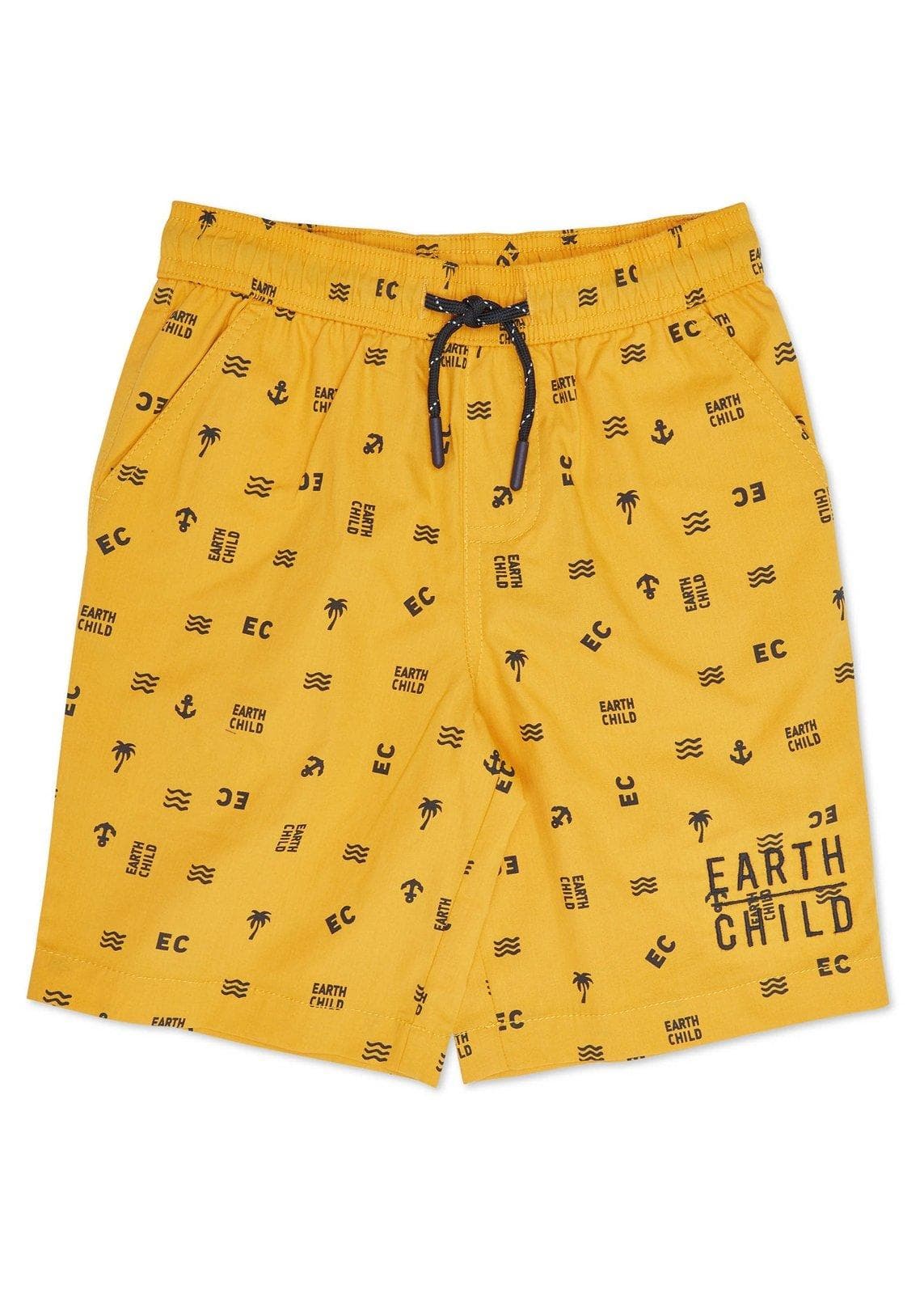 Kid Boys Yellow Printed Shorts