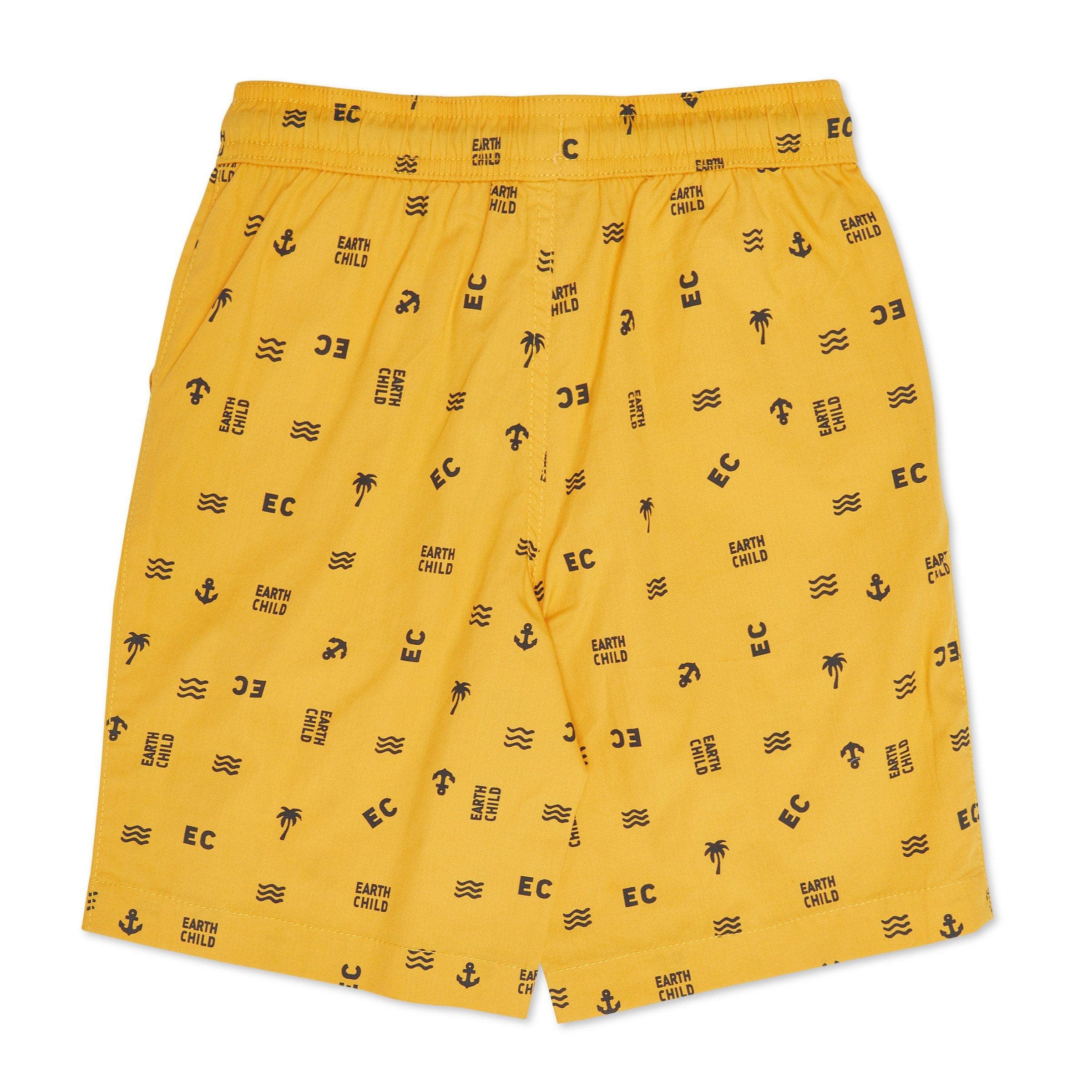 Kid Boys Yellow Printed Shorts, view 2