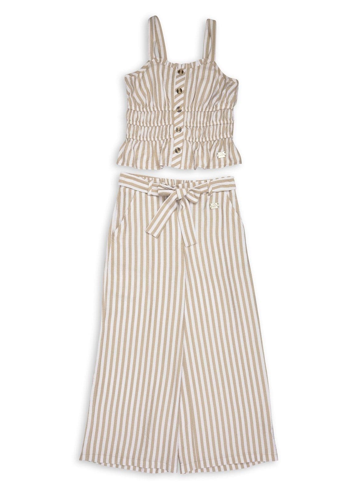 Beige Striped Top and Pants Set