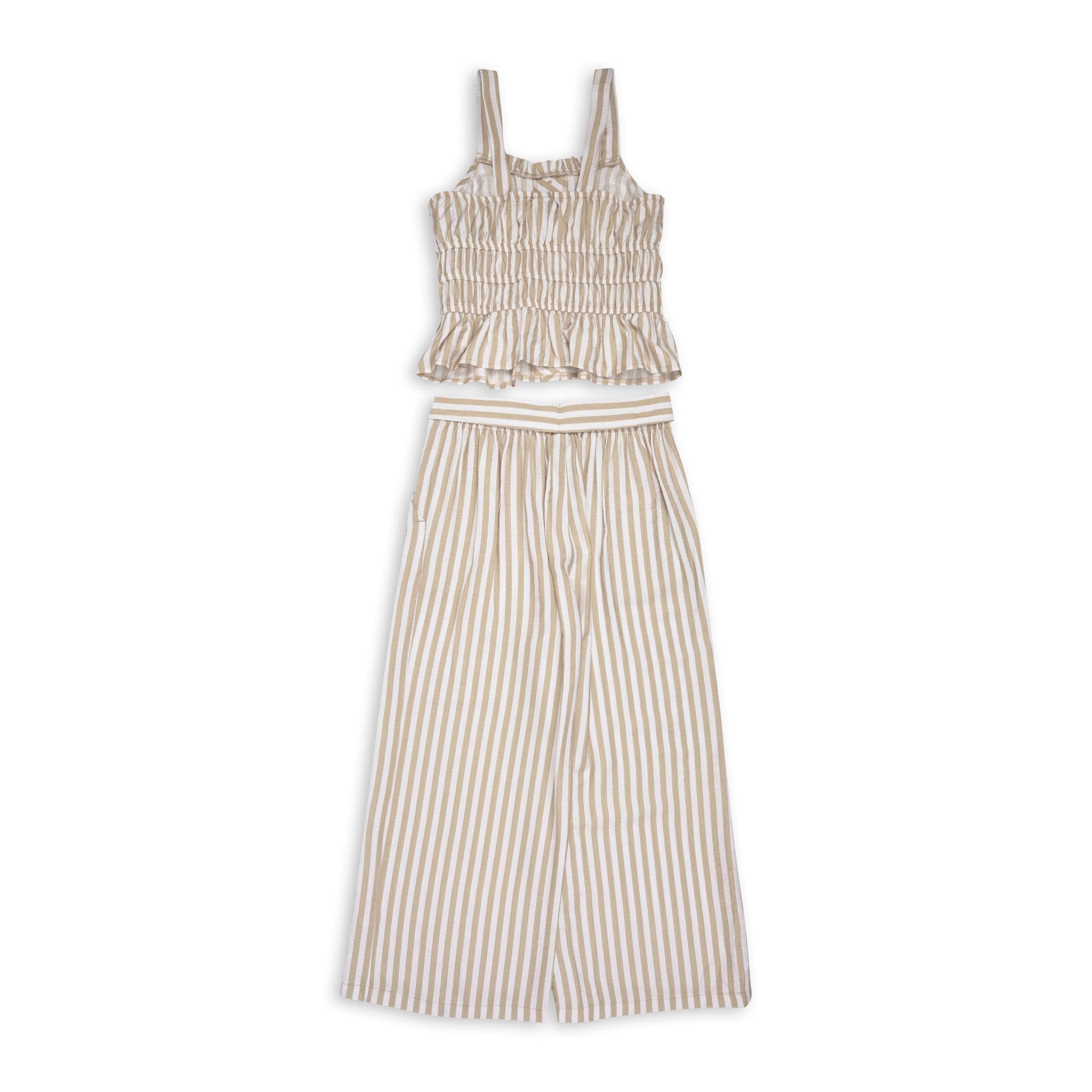Beige Striped Top and Pants Set, view 2