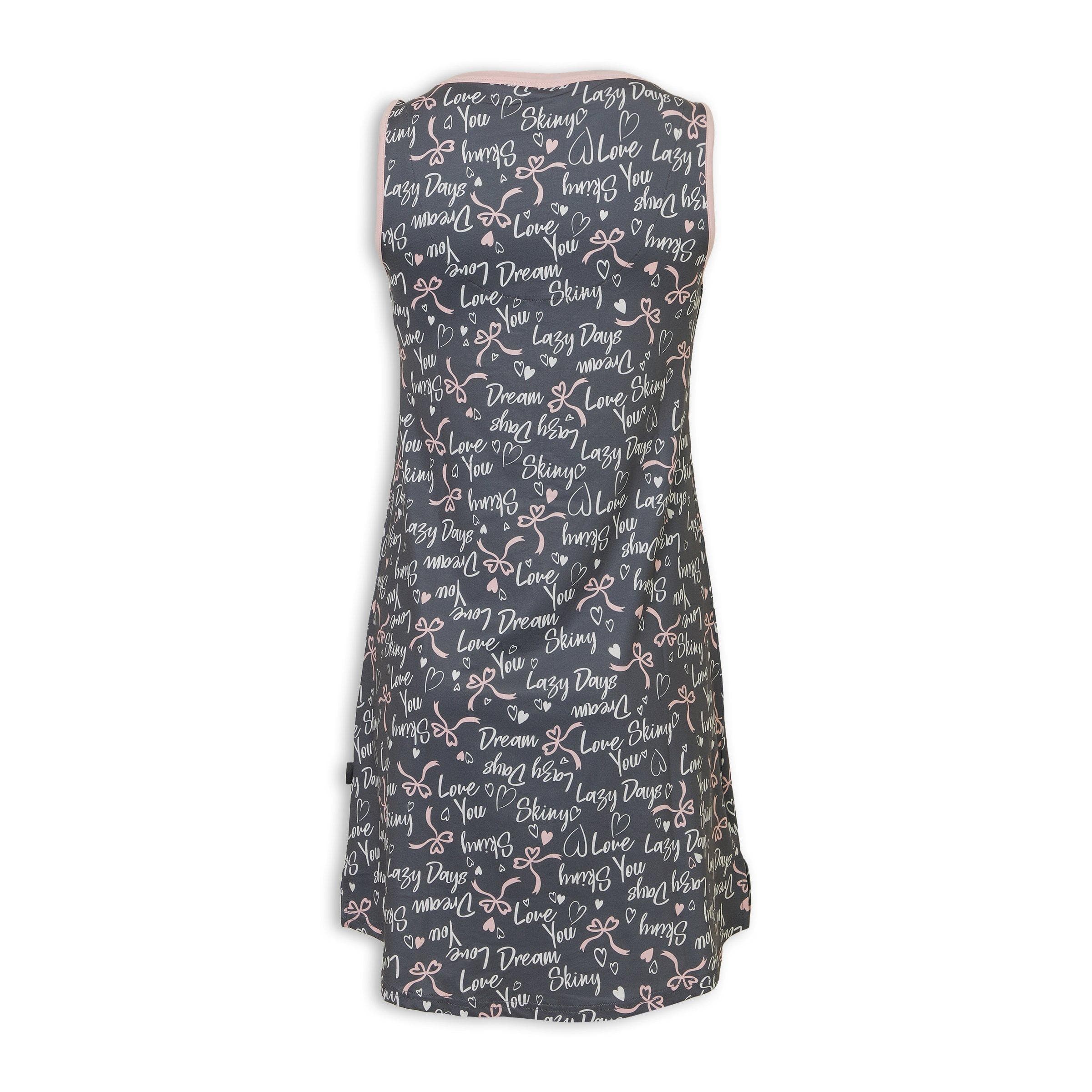 Grey and Pink Script Print Sleepdress, view 2