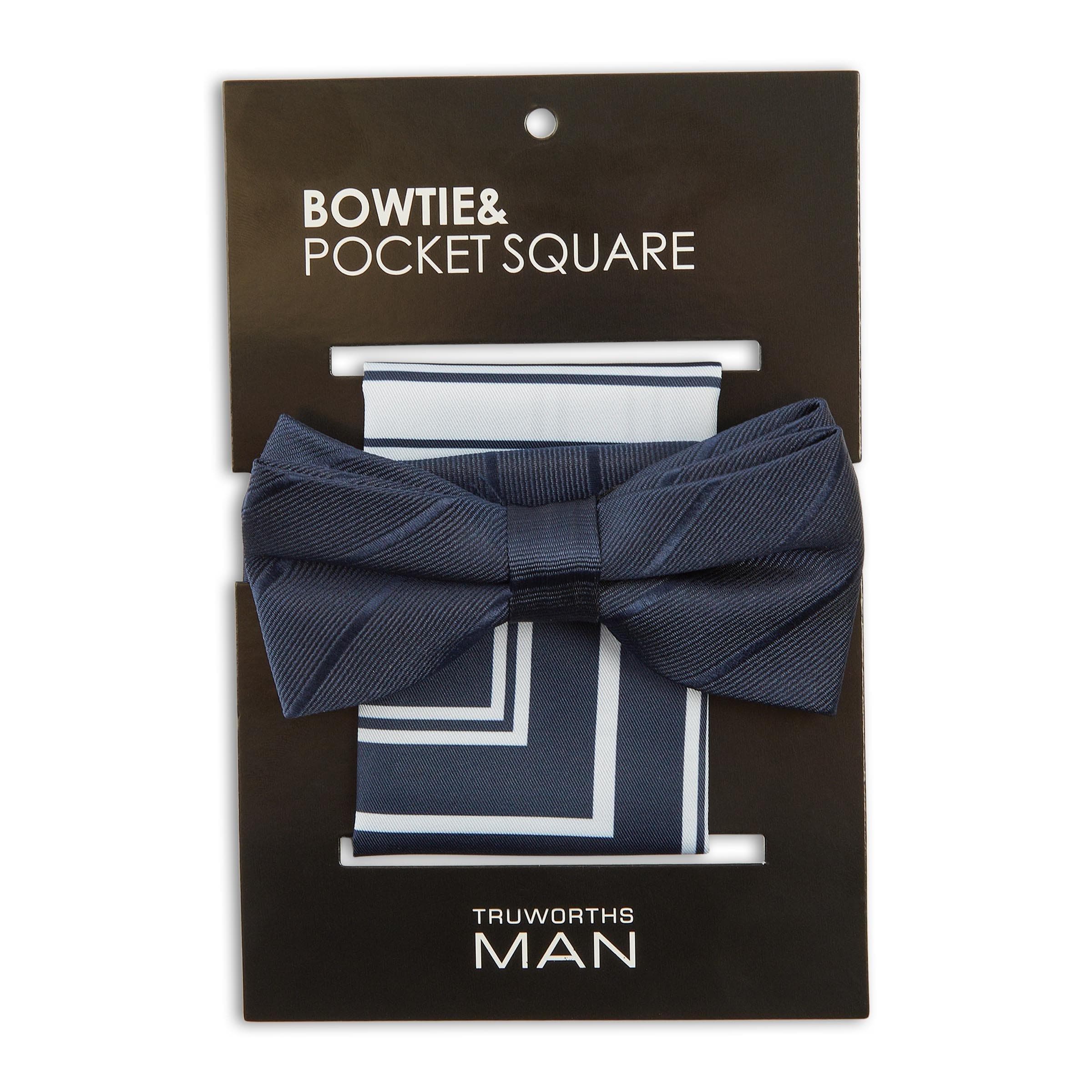 Navy Bowtie and Pocket Square Set