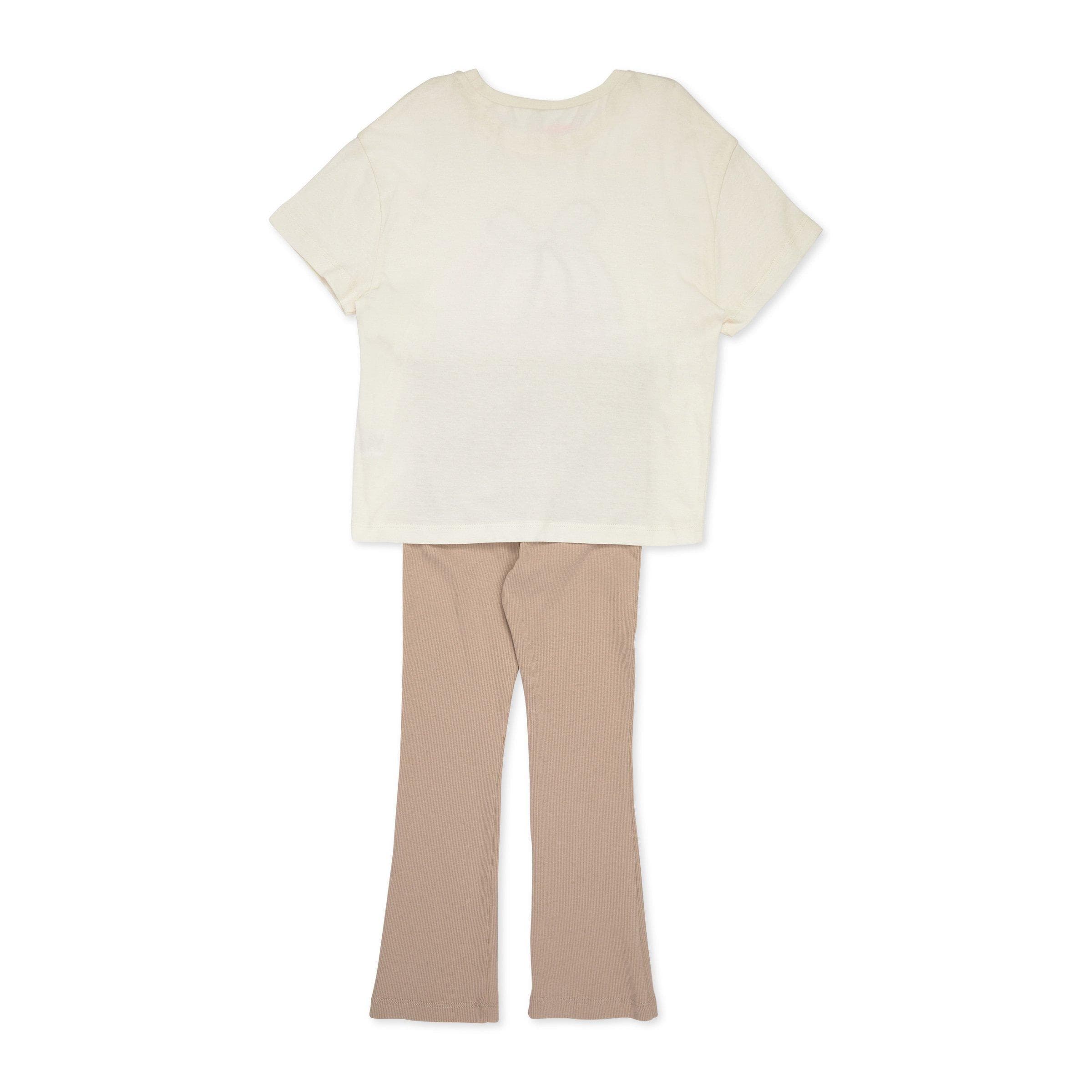 Kid Girls Beige T-shirt and Leggings Set, view 2