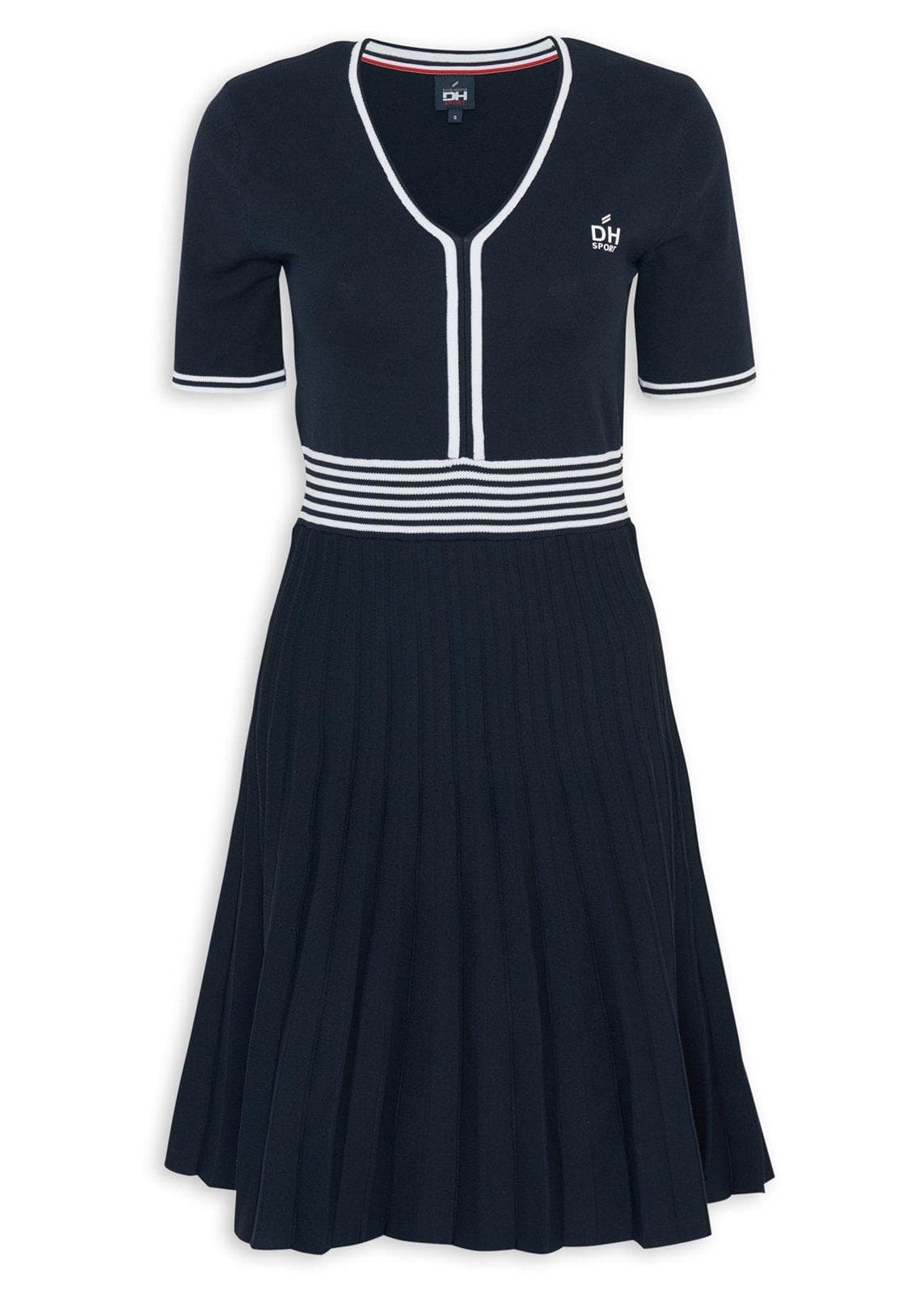Navy Knit V-Neck Pleated Tennis Dress
