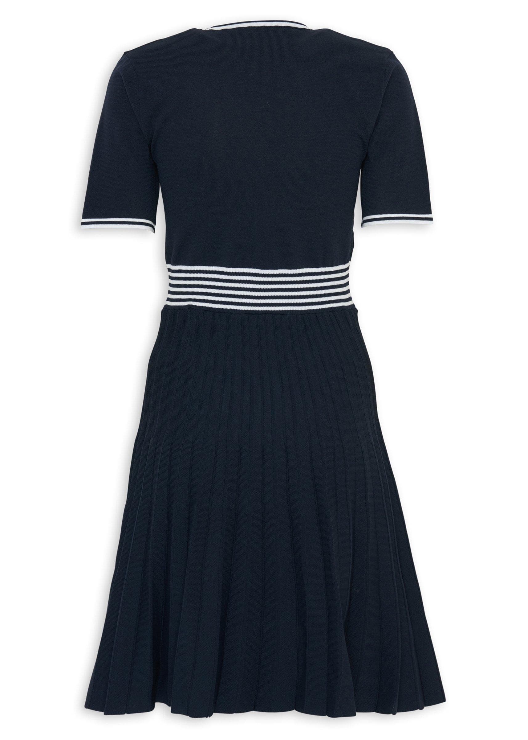 Navy Knit V-Neck Pleated Tennis Dress, view 2